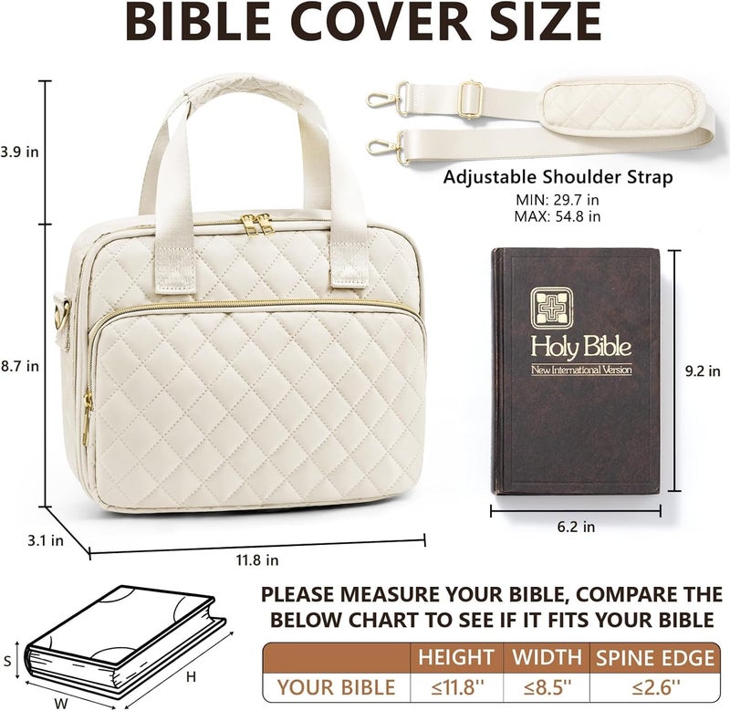 FLOE Bible Cover Case for Women, Large Bible Bag Bible Study Supplies Accessories Journaling Kit with Highlighters Tabs, Quilted Book Carrying Cases with Shoulder Strap, Valentines Christian Gift for Women - Image 3